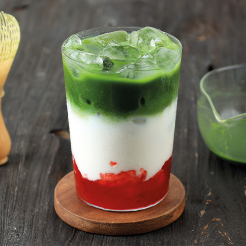 Raspberry matcha latte